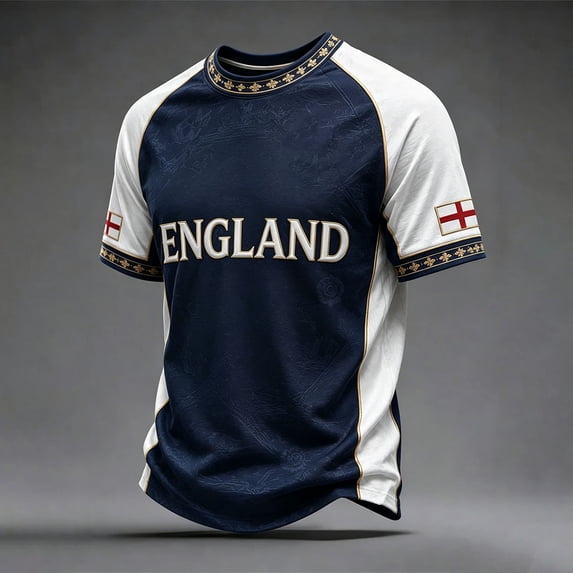 England 2026 Soccer Cup Lion Graphic Tee for Men, Short Sleeve Crew Neck Shirt with Red-Blue Brushstroke & Shield Print, Breathable Retro Fan Top, Lightweight Casual Jersey, 1 PC Royal Blue M
