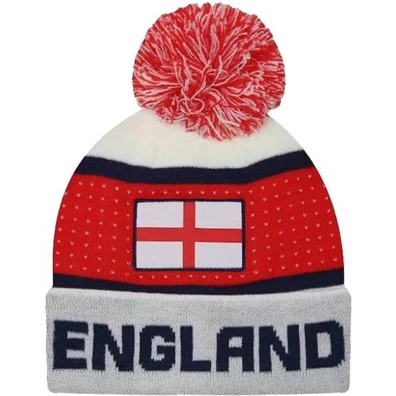 England Beanie, Cuffed Knit Winter Hat, Red/White