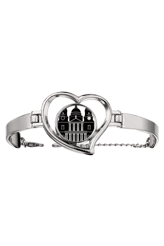 England Building United Kingdom Outline UK Bracelet Heart Jewelry Wire Bangle