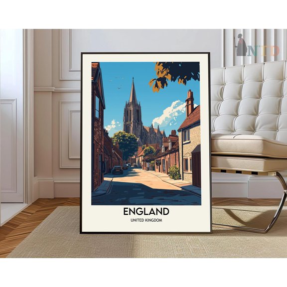England Countryside Travel Poster, Unframed Paper Poster 8x10in