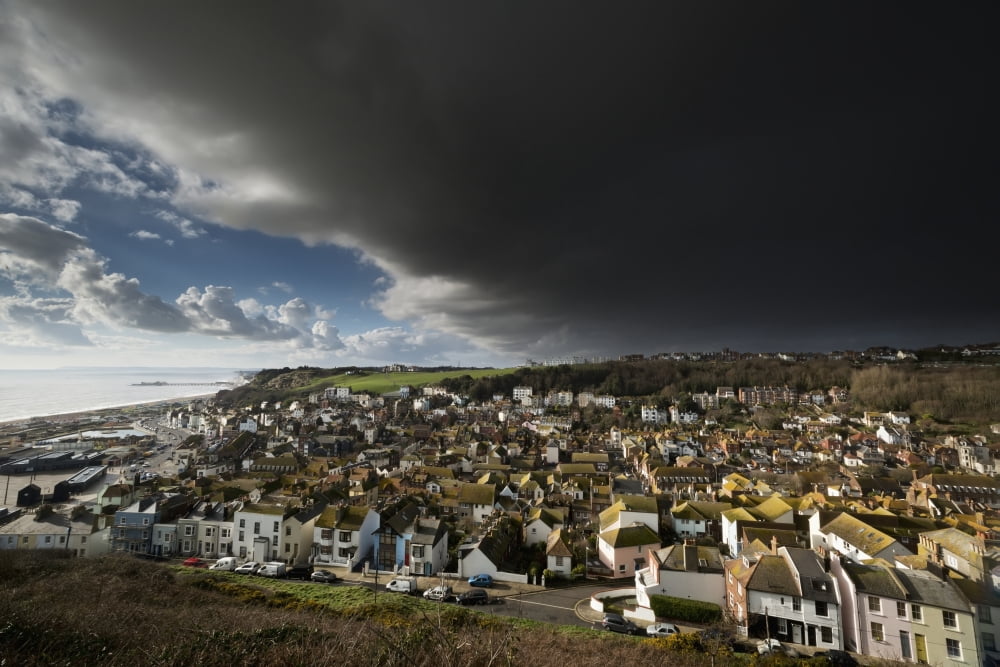England East Sussex Thunderstorm over coastal resort town Hastings Canvas Art - Chris Parker Design Pics (19 x 12)
