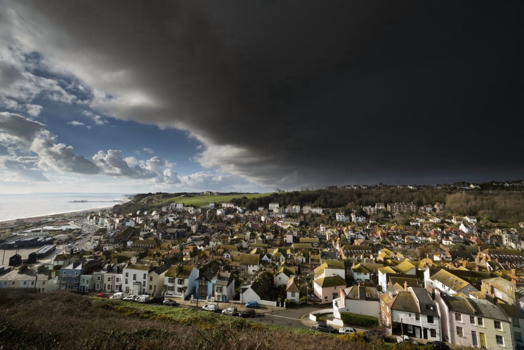 England East Sussex Thunderstorm over coastal resort town Hastings Canvas Art - Chris Parker Design Pics (38 x 24)