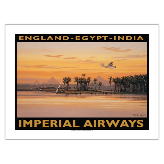 England - Egypt - India - Imperial Airways - Vintage Airline Travel Poster by Kerne Erickson - Bamboo Fine Art 290gsm Paper Print (Unframed) 18x24in