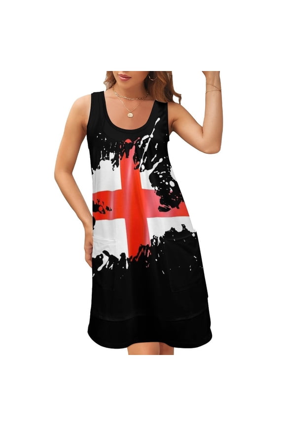 England Flag Sleeveless U-Neck Fake Two Piece Dress cute dress sexy dress Cocktail of dresses Prom gown