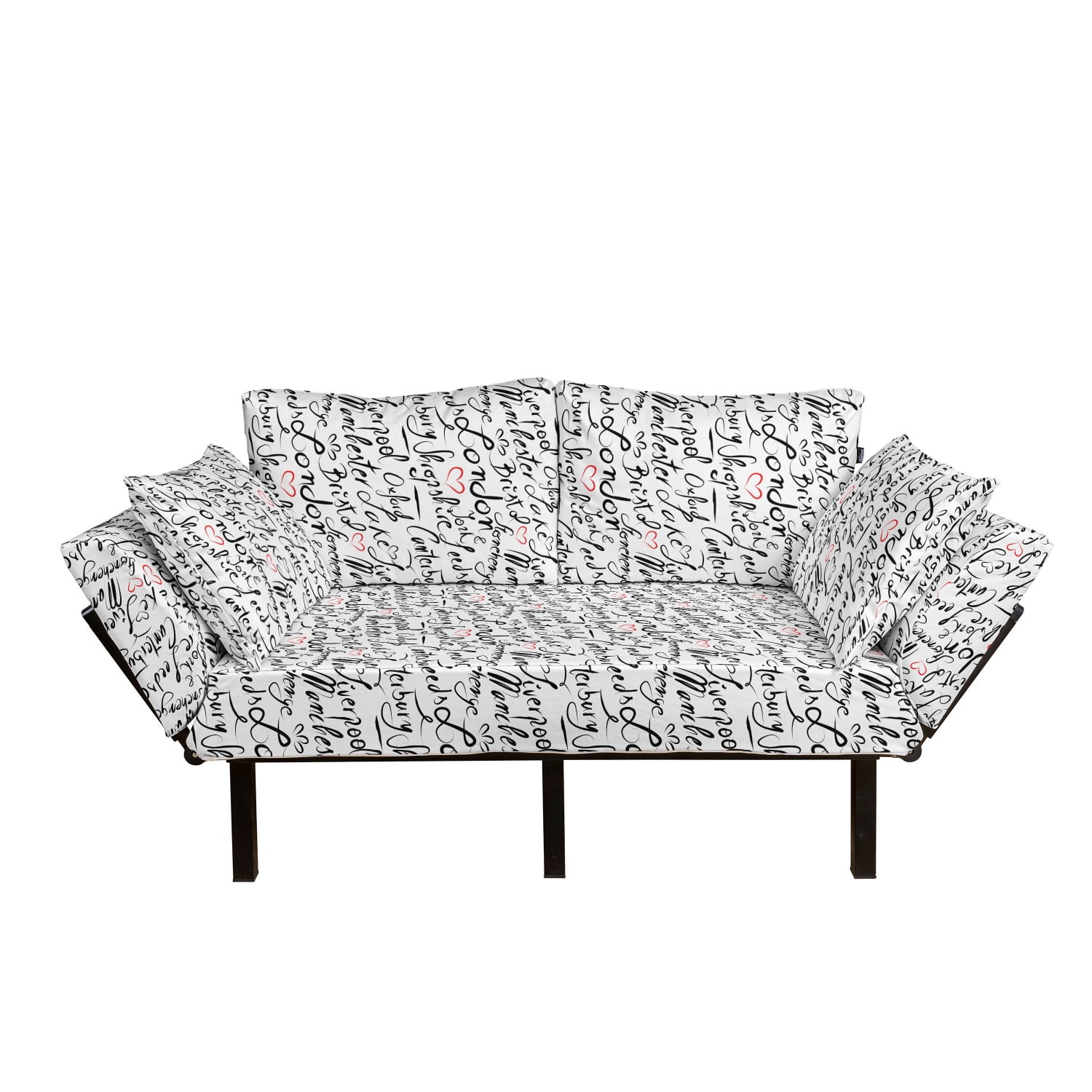 England Futon Couch, Famous Cities in Monochrome Hand Lettering Style