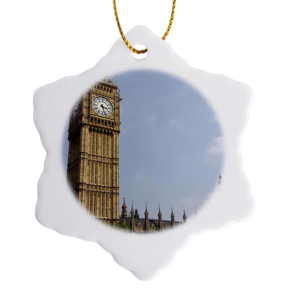 3drose, England, London, Big Ben Clock Tower - Eu33 Cmi0303 - Cindy Miller Hopkins, 3 inch Snowflake Porcelain Ornament