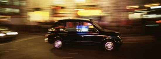 England London Black cab in the night Canvas Art - Panoramic Images (30 x 12)