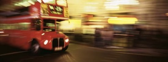 England London Bus on the street of London Canvas Art - Panoramic Images (30 x 12)