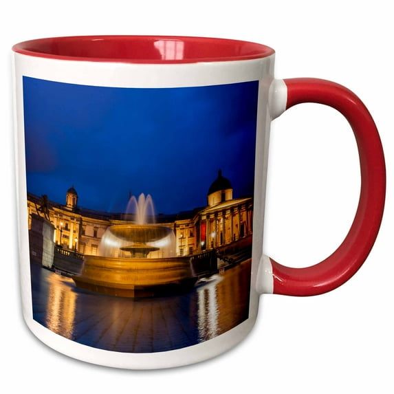 England, London. National Gallery building at twilight. 11oz Two-Tone Red Mug mug-206532-5