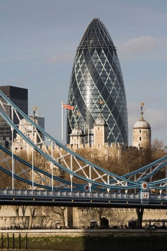 England London Tower of London and the Gherkin Canvas Art - Walter Bibikow DanitaDelimont (23 x 35)