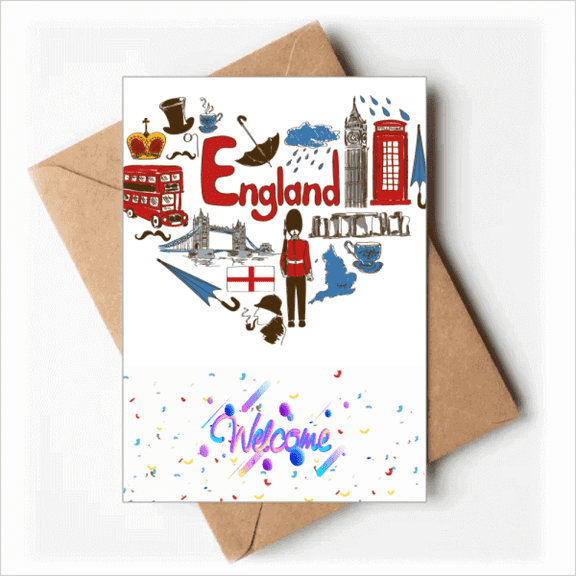 England Love Heart UK National Flag Welcome Back Greeting Cards Envelopes Blank