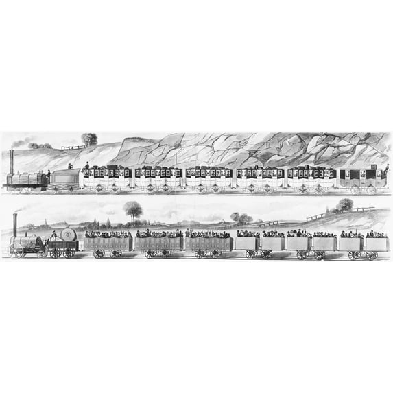 England: Railroad Travel. /Nfirst And Second Class Railroad Cars On The Liverpool And Manchester Railway. Illustration, English, C1833. Poster Print by (18 x 24)
