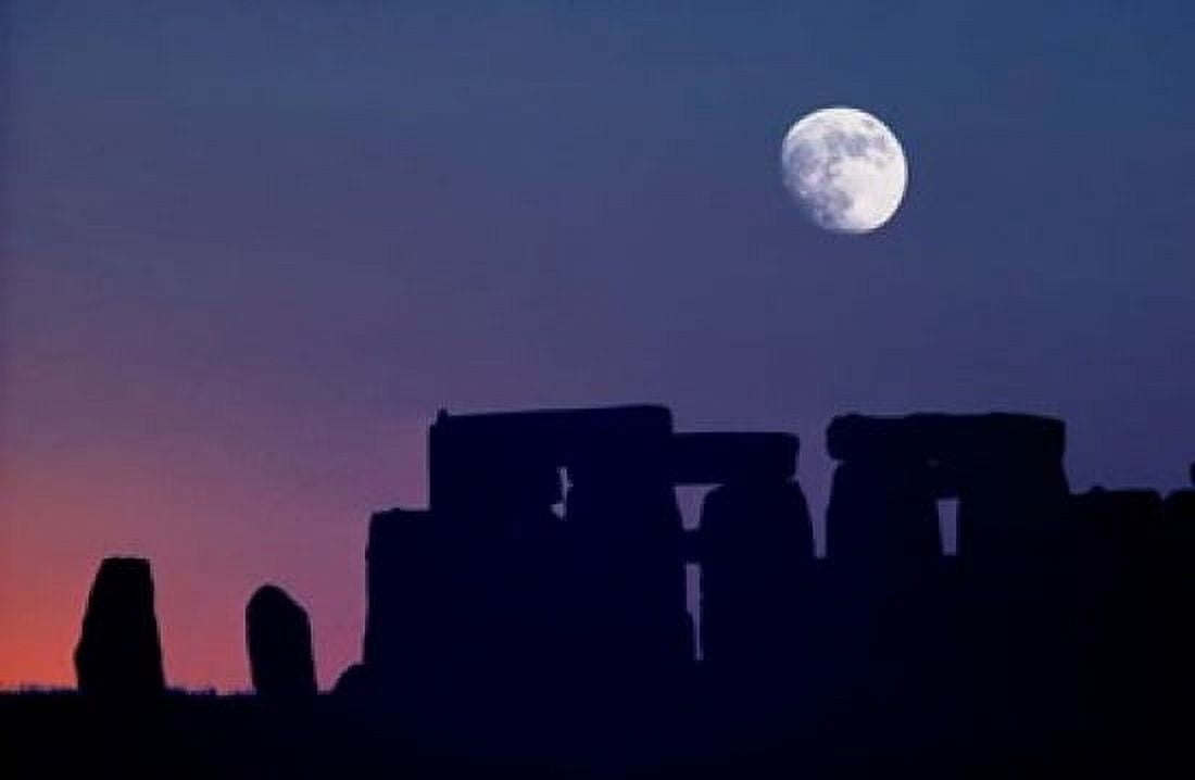 England Salisbury Plain Stonehenge Moon Canvas Art - Ric Ergenbright DanitaDelimont (34 x 23)
