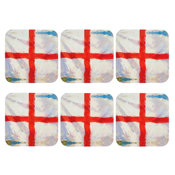 England Set of 6 Faux Leather 4 Inch Coasters Drinks Tabletop Home Dinning Square