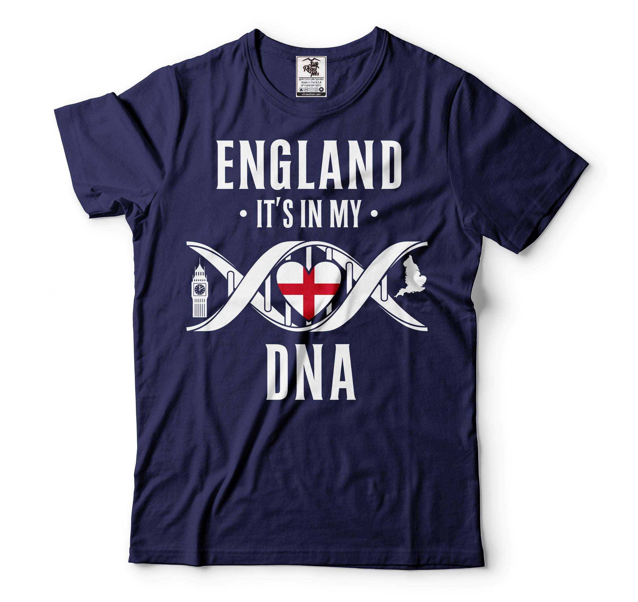 T-shirt Patriotique Angleterre - Motif DNA / Drapeau Anglais - Coton, Fait Main Aux USA - Neuf Avec étiquettes