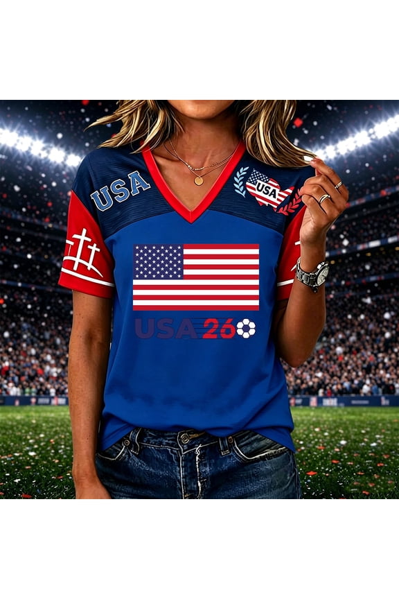 2026 USA Soccer Jerseys Women, American Jersey Soccer T-Shirt Soccer Game National Team, USA Soccer Shirt V Neck Short Sleeve Football Fan Apparel 2026, Best Gifts Soccer Cup Jersey for Adult