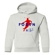 England Soccer Tribute 2024 – Air Foden Inspired Youth Hooded Sweatshirt (White, Youth Large)