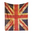 thumbnail image 1 of England Soft Flannel Fleece Throw Blanket, Grunge Union Jack Design National United Kingdom Country Flag Image, Cozy Plush for Indoor and Outdoor Use, 70" x 90", Night Blue Vermilion, by Ambesonne, 1 of 5