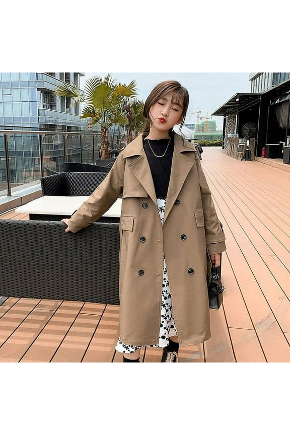 England Style Girls Windbreaker Jacket Trench Coats Outerwear Spring Fall Double-Breasted Overcoat Children's Clothing 5 To 14Y