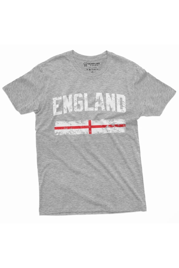 England Tee Shirt Uk English Flag Banner Soccer Football Nationality Patriotic Tee (Small Grey)