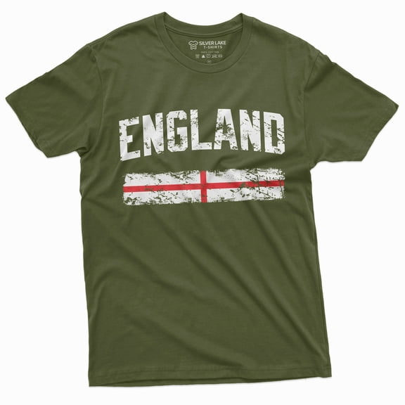 England Tee Shirt Uk English Flag Banner Soccer Football Nationality Patriotic Tee (Small Military Green)