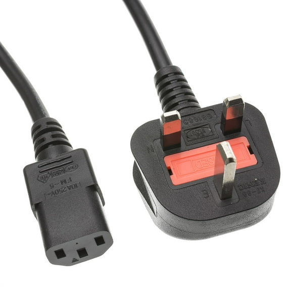 England, Uk Computer, Monitor Power Cord With Fuse, Bs 1363 To C13, Vde Approved, 6 Foot