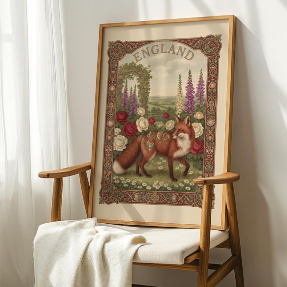 England Vintage Wall Art Print, Fox British Countryside Nature Travel Decor