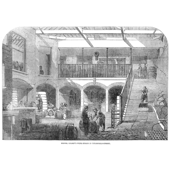 England Wine Bottling. N'Messrs. Gilbey'S Wine Stores In Titchfield- Street '. Wood Engraving English 1861.