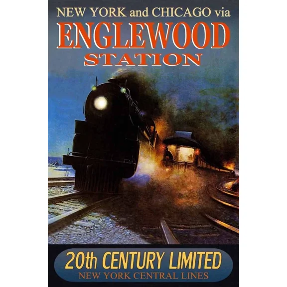 Englewood New York Central Railroad 20Th Century Ltd Train Poster Home Decor Office Wall Art