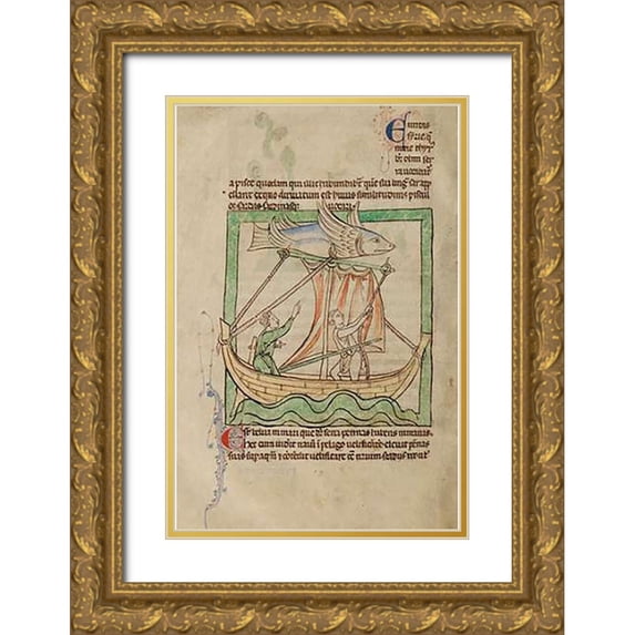 English 13th Century 17x24 Gold Ornate Wood Framed with Double Matting Museum Art Print Titled - A Flying Fish