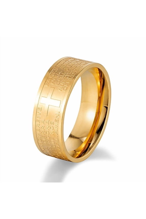 English 14K Yellow Gold Christian Cross Bible Ring for Men and Women Ring Engraved Ring
