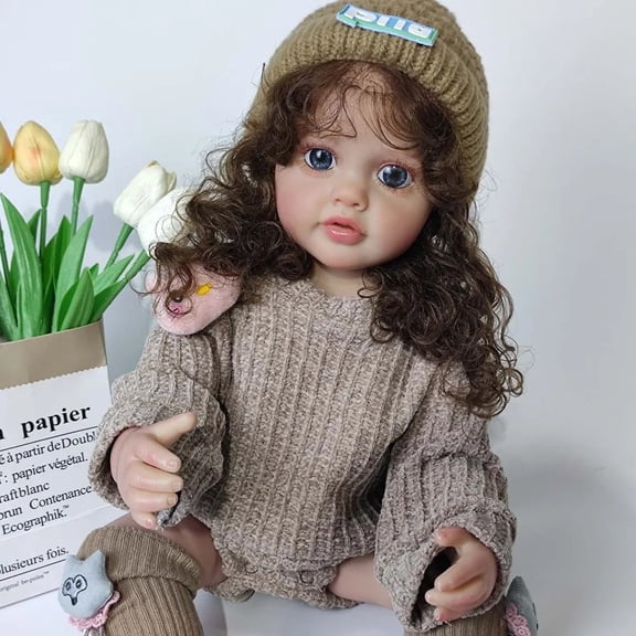 English 55cm high-end reborn doll, realistic baby simulation, full fabric soft silicone female toy figure