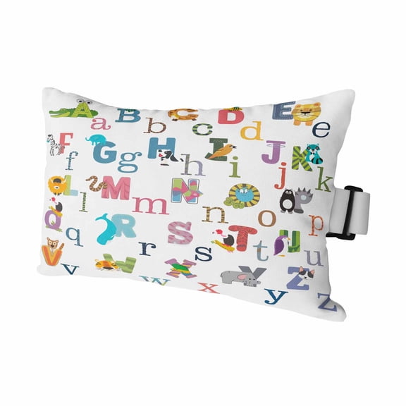 English Alphabet Cartoon Animal Print Outdoor Pillow for Chaise Lounge Chair,Colorful Color Block Waterproof Headrest Lumbar Pillows with Insert&Elastic Strap for Patio Pool Garden Chairs,1 Pack