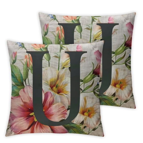 English Alphabet Initial Pillow Covers Monogram Initial Letter U with Lily Home Decor Pillow Cases Cushion CoverPillow Covers Protector for Bedroom Gallery Outdoor