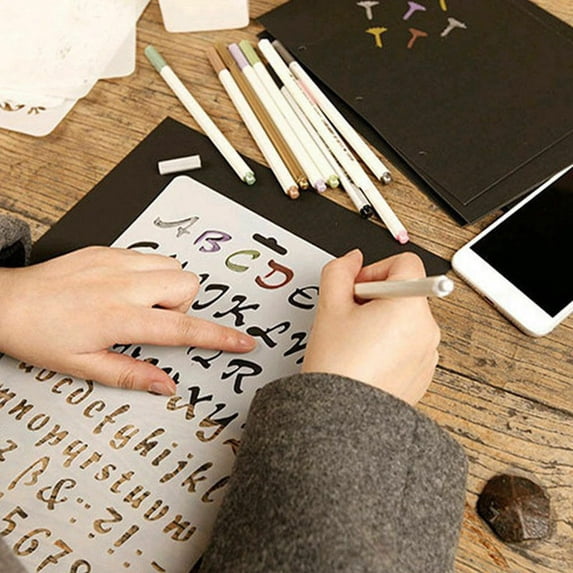 English Alphabet Number DIY Scrapbook Drawing Template Measuring Ruler Stencil Clear Plastic