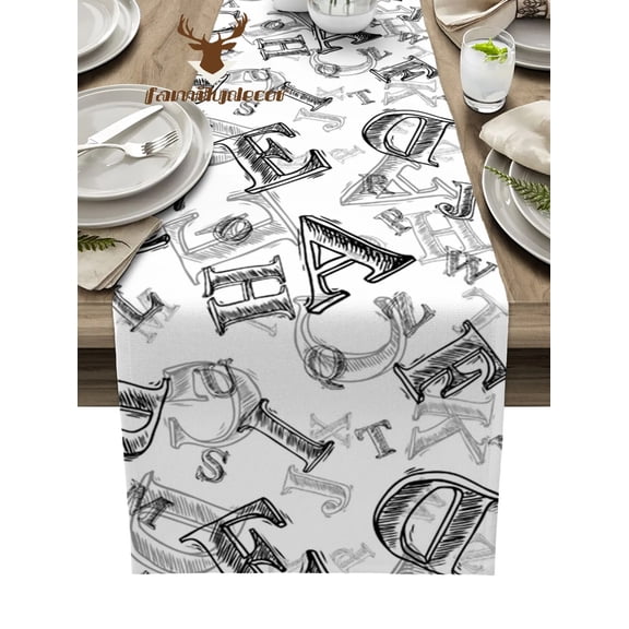 English Alphabet Texture Table Runner Home Wedding Table Flag Mat Table Centerpieces Decoration Party Dining Long Tablecloth