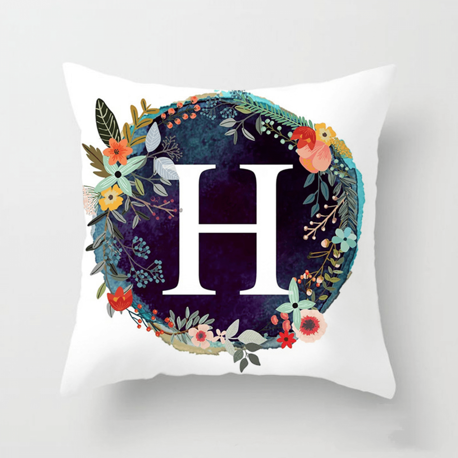 English Alphabet Throw Pillow Cover Floral 18x18 Inch Square Peach Skin Velvet Decorative Flower