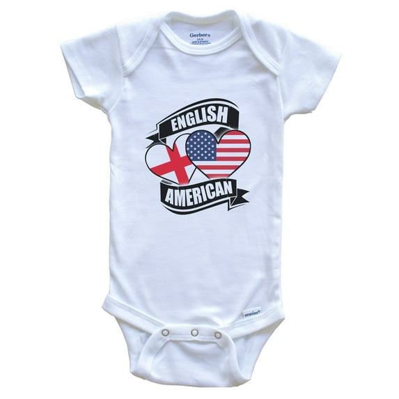 English American Hearts USA England Flags Baby Bodysuit, 3-6 Months White