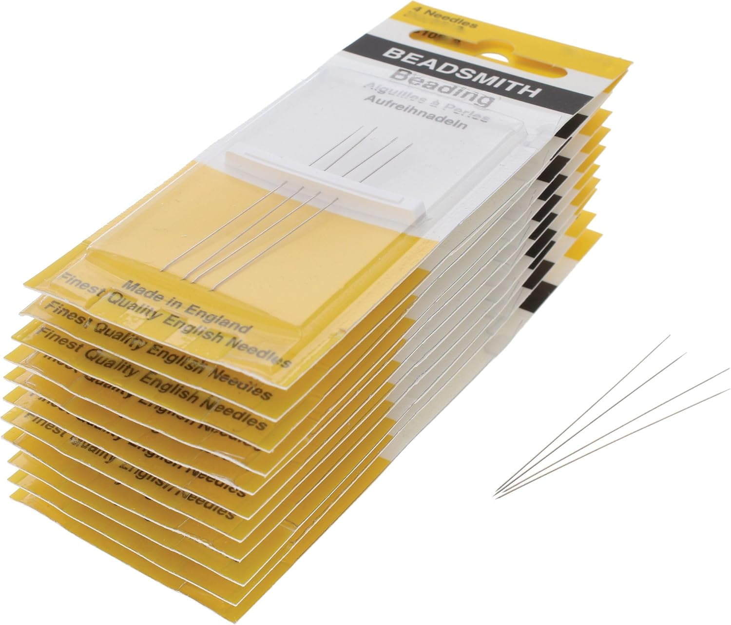 The Beadsmith English Beading Needles, Size 15, 4 Needles per Card, 12 Cards Per Box, Made in England, Use for Loom Weaving Beadwork, Off-Loom Stitching and Jewelry Making with Seed Beads