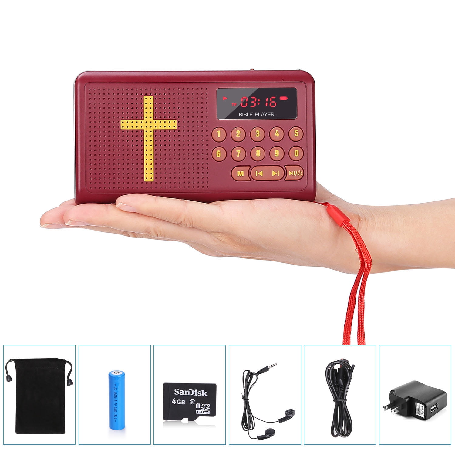 Pushtek Battery Built-in Speakers 4.9*1*2.8" Audio Player Portable Radio, Dark Red