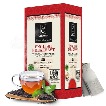 English Breakfast Premium Black Tea, Classic Taste, Foil-Wrapped Tea Bags, 25 Count, 50g