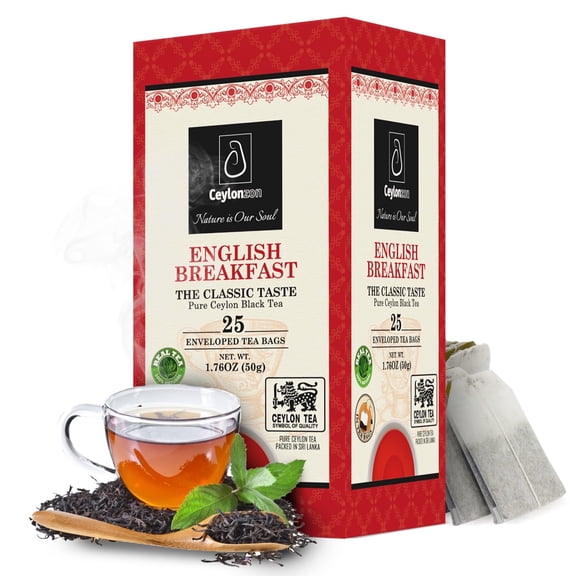 English Breakfast Premium Black Tea, Classic Taste, Foil-Wrapped Tea Bags, 25 Count, 50g