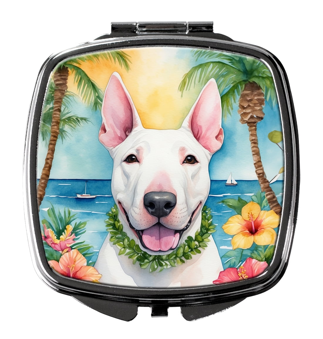 English Bull Terrier Luau Compact Mirror 2.75 in x 3 in
