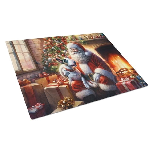 English Bull Terrier and Santa Claus Glass Cutting Board 12 in x 15 in