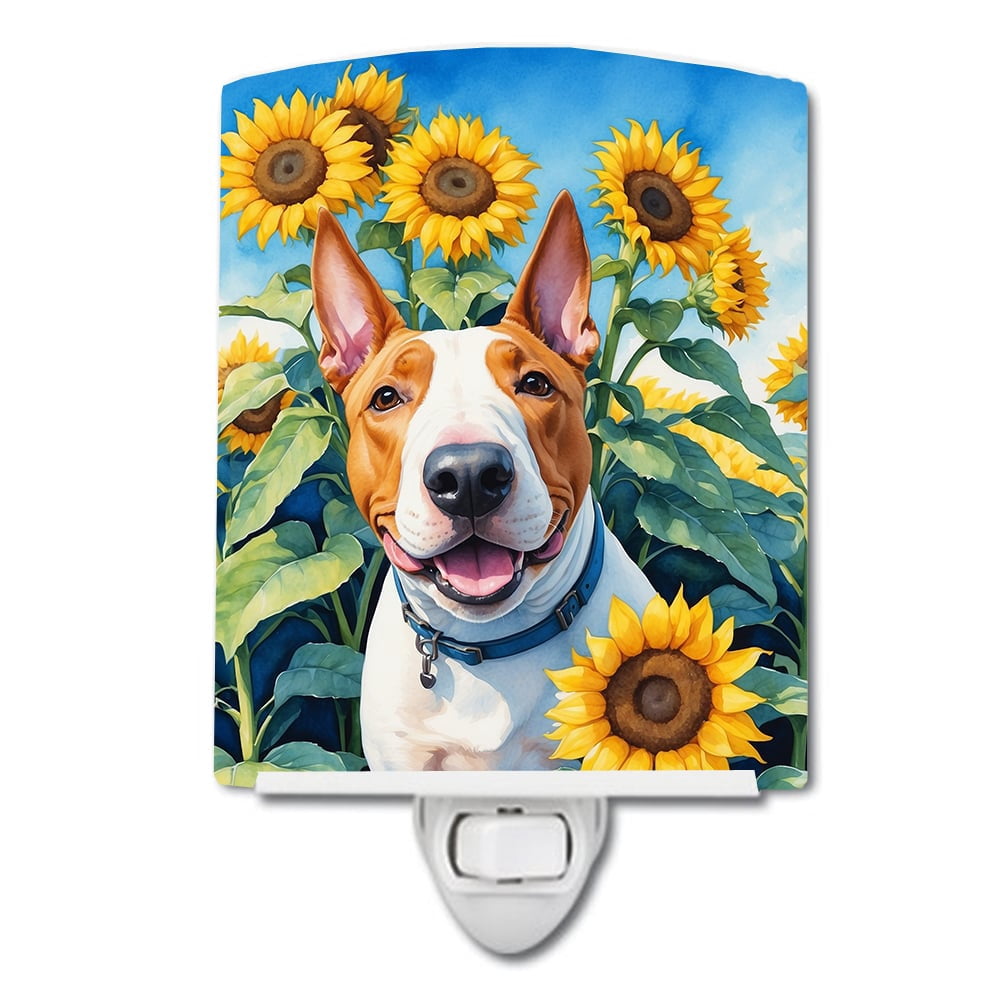 English Bull Terrier in Sunflowers Ceramic Night Light 4 in x 6 in