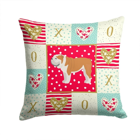 English Bulldog 1 Love Fabric Decorative Pillow Red