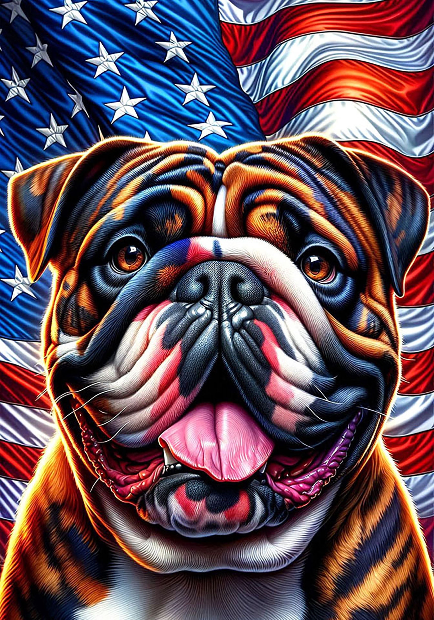 English Bulldog Brindle - Best of Breed DCR Patriotic III Outdoor House Flag Mailbox Flag 28" x 40"