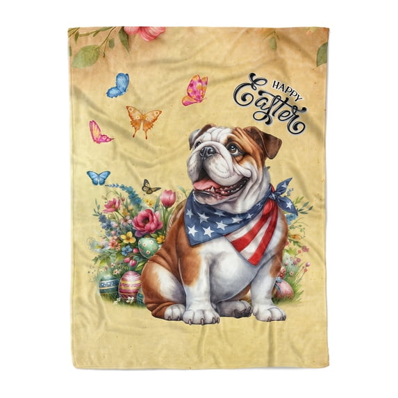 English Bulldog Celebrates Spring and Enjoys a Happy Easter Cozy Fleece Blanket Dog Lover Gifts Idea Warm Soft Throw Blanket - 02001