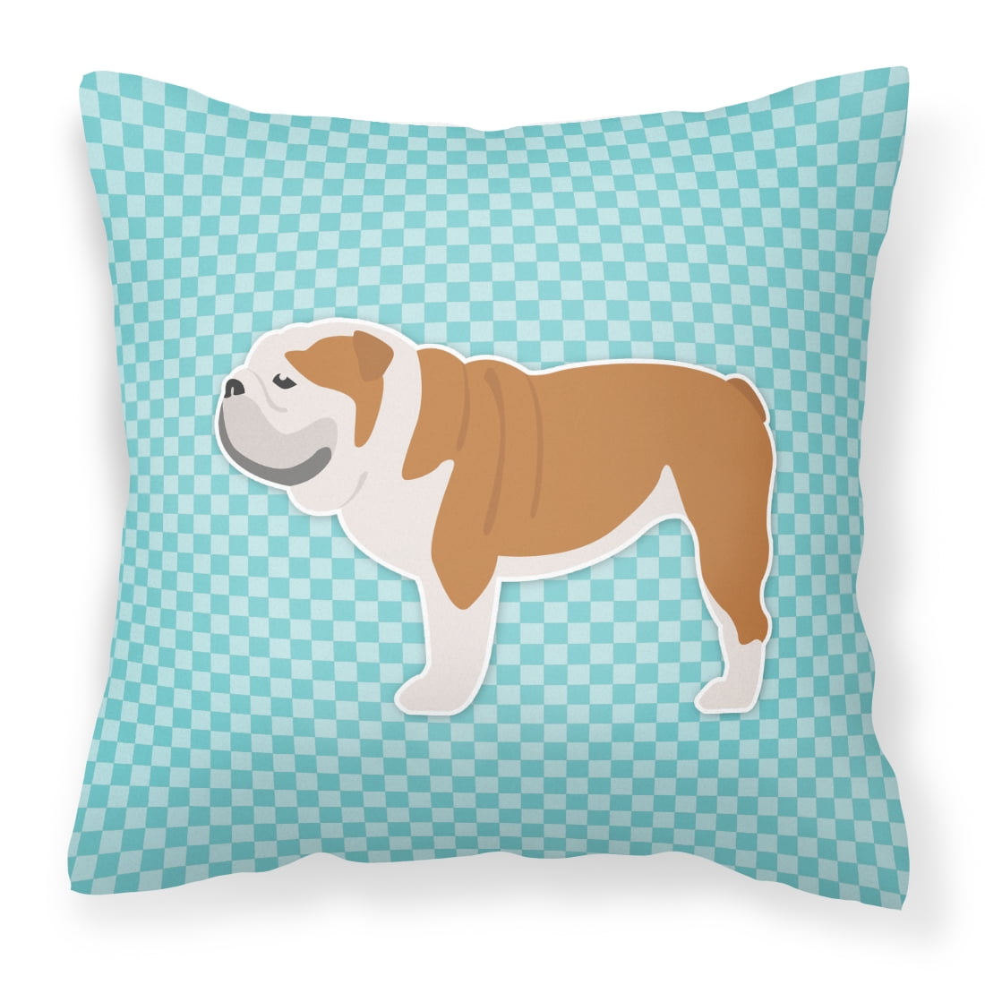 English Bulldog Checkerboard Blue Fabric Decorative Pillow