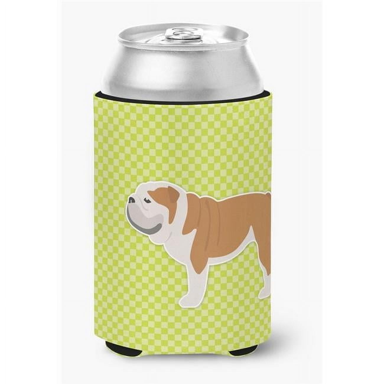 English Bulldog Checkerboard Green Can or Bottle Hugger